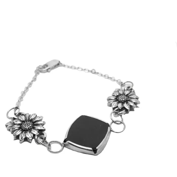 pulsera-girasoles-plata-y-onix